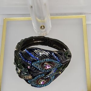 RARE Betsey Johnson All Wrapped Up Peacock Bird Crystal Hinged Bangle